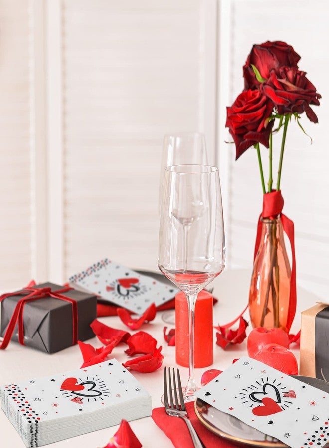 Jinei 200 Pcs Valentine‘s Day Guest Paper Hand Towels for Bathroom Disposable Napkins Heart Decorative Napkins Dinner Beverage 2 Ply Cocktail for Holiday Wedding Anniversary Party (Lovely Style) - Image 5